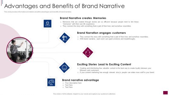 Components Prerequisite Brand Narrative Development Advantages And Benefits Summary PDF