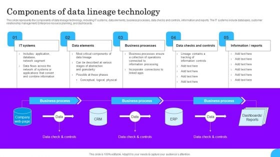 Comprehensive Analysis Of Different Data Lineage Classification Components Of Data Lineage Technology Portrait PDF