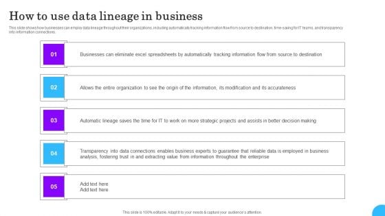 Comprehensive Analysis Of Different Data Lineage Classification How To Use Data Lineage In Business Diagrams PDF