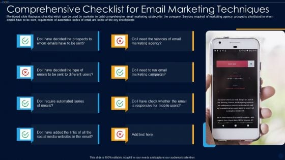 Comprehensive Checklist For Email Marketing Techniques Ppt PowerPoint Presentation File Background Designs PDF