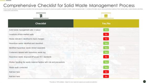 Comprehensive Checklist For Solid Waste Management Process Template PDF