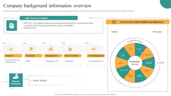 Comprehensive Guide For Enhancing Performance Of Customer Service Center Company Background Information PDF