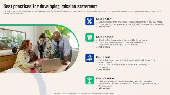 Comprehensive Guide For Social Business Startup Best Practices Developing Mission Brochure PDF