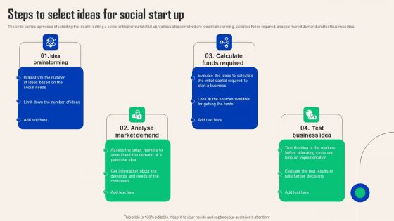 Comprehensive Guide For Social Business Startup Steps Select Ideas For Social Start Up Background PDF