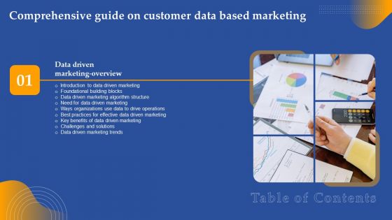 Comprehensive Guide On Customer Data Based Marketing Table Of Contents Ppt Inspiration Templates PDF Comprehensive Guide On Customer Data Based Marketing Table Of Contents Ppt Inspiration Templates PDF