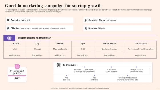 Comprehensive Guide To Build Marketing Guerilla Marketing Campaign For Startup Microsoft PDF