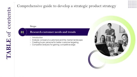 Comprehensive Guide To Develop A Strategic Product Strategy Table Of Contents Portrait PDF