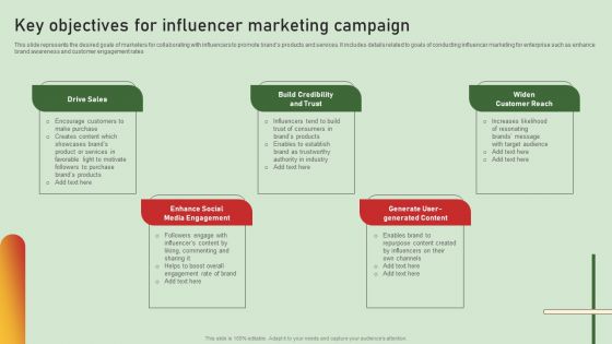 Comprehensive Influencer Promotional Guide To Improve Brand Reputation Key Objectives For Influencer Marketing Portrait PDF