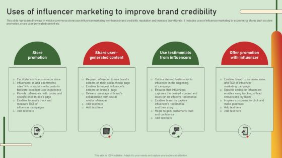 Comprehensive Influencer Promotional Guide To Improve Brand Reputation Uses Of Influencer Marketing To Improve Structure PDF