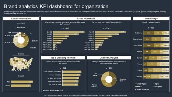 Comprehensive Market Research Guide Brand Analytics Kpi Dashboard For Organization Brochure PDF