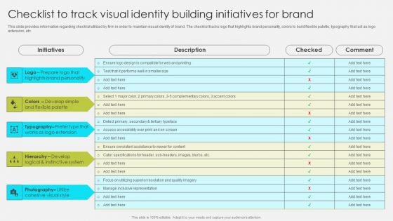 Comprehensive Promotion Guidelines To Administer Brand Checklist To Track Visual Identity Building Initiatives Guidelines PDF