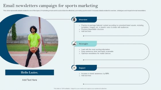 Comprehensive Sports Event Marketing Plan Email Newsletters Campaign For Sports Marketing Icons PDF