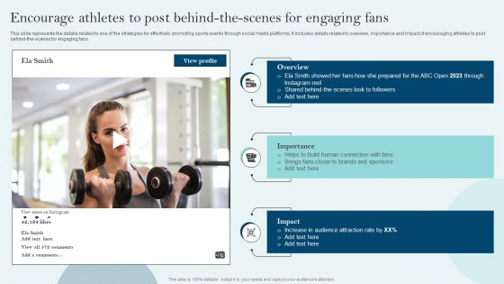 Comprehensive Sports Event Marketing Plan Encourage Athletes To Post Behind The Scenes Engaging Download PDF