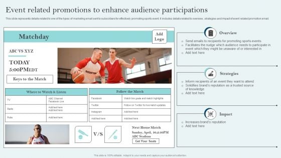 Comprehensive Sports Event Marketing Plan Event Related Promotions Enhance Audience Participations Structure PDF