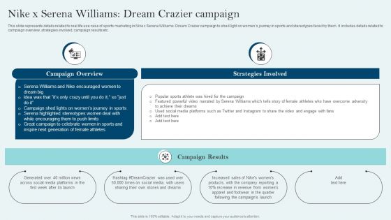 Comprehensive Sports Event Marketing Plan Nike X Serena Williams Dream Crazier Campaign Microsoft PDF