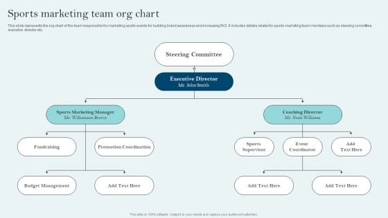 Comprehensive Sports Event Marketing Plan Sports Marketing Team Org Chart Summary PDF