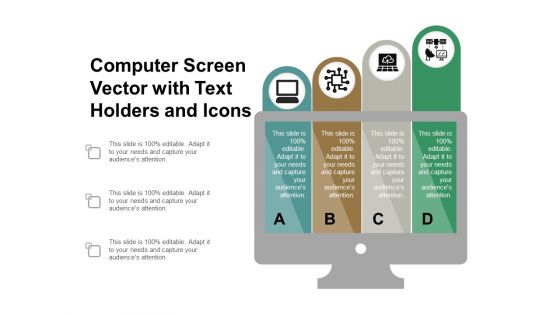 Computer Screen Vector With Text Holders And Icons Ppt PowerPoint Presentation Pictures Design Templates