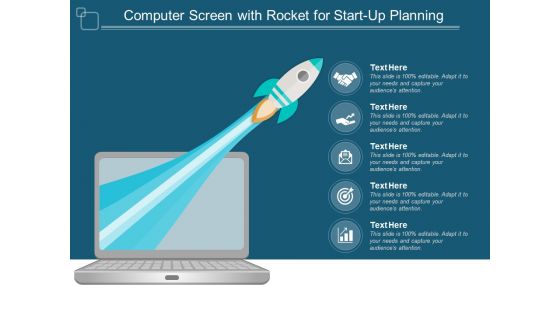 Computer Screen With Rocket For Startup Planning Ppt PowerPoint Presentation Inspiration Tips