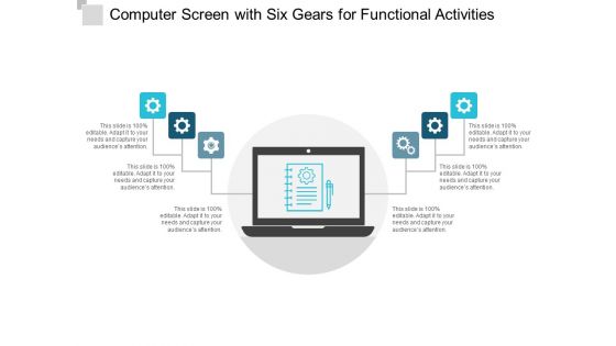 Computer Screen With Six Gears For Functional Activities Ppt PowerPoint Presentation Slides Model