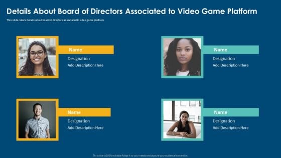 Computerized Game Pitch Deck Details About Board Of Directors Associated To Video Game Platform Pictures PDF