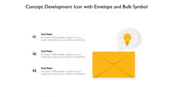 Concept Development Icon With Envelope And Bulb Symbol Ppt PowerPoint Presentation File Styles PDF