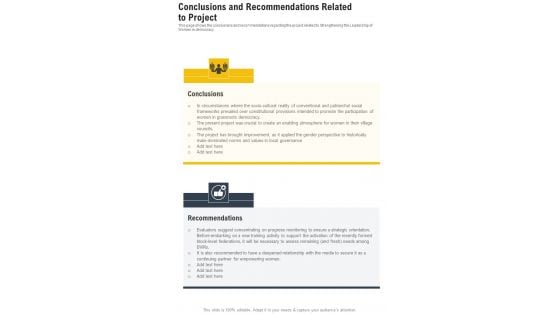 Conclusions And Recommendations Related To Project One Pager Documents