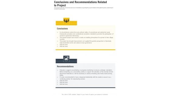 Conclusions And Recommendations Related To Project One Pager Documents Conclusions And Recommendations Related To Project One Pager Documents