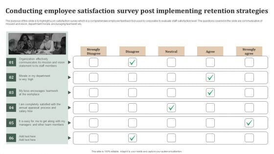 Conducting Employee Satisfaction Survey Post Implementing Retention Strategies Summary PDF