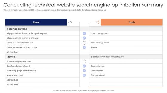 Conducting Technical Website Search Engine Optimization Summary Professional PDF