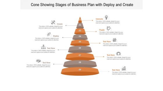 Cone Showing Stages Of Business Plan With Deploy And Create Ppt PowerPoint Presentation File Professional PDF