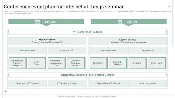 Conference Event Plan For Internet Of Things Seminar Introduction PDF