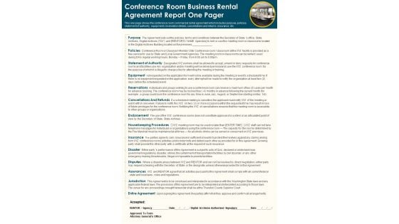 Conference Room Business Rental Agreement Report One Pager PDF Document PPT Template Conference Room Business Rental Agreement Report One Pager PDF Document PPT Template