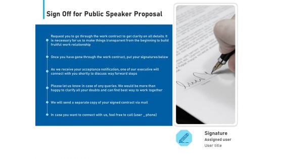 Conference Session Sign Off For Public Speaker Proposal Ppt Model Templates PDF