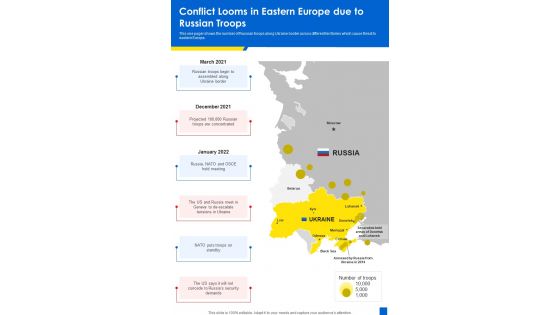 Conflict Looms In Eastern Europe Due To Russian Troops One Pager Sample Example Document