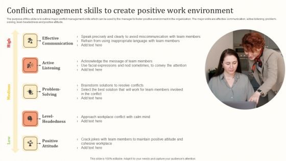 Conflict Management Skills To Create Positive Work Environment Infographics PDF Conflict Management Skills To Create Positive Work Environment Infographics PDF