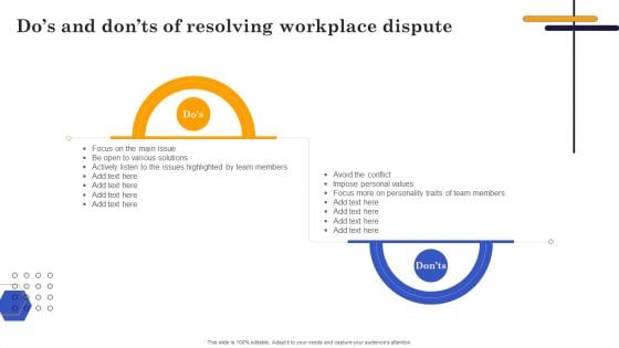 Conflict Resolution Method Dos And Donts Of Resolving Workplace Dispute Infographics PDF