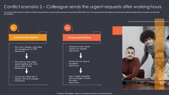Conflict Scenario 2 Colleague Sends The Urgent Requests After Working Hours Ppt Show Portfolio PDF Conflict Scenario 2 Colleague Sends The Urgent Requests After Working Hours Ppt Show Portfolio PDF