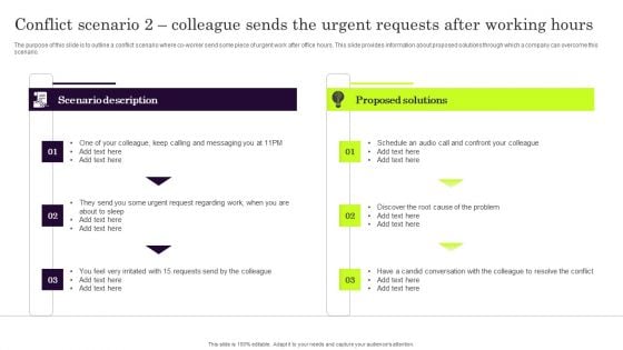 Conflict Scenario 2 Colleague Sends The Urgent Requests After Working Hours Summary PDF