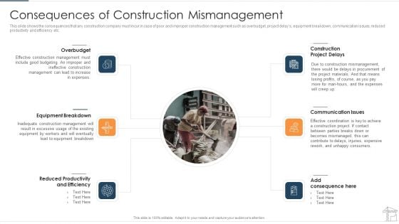 Consequences Of Construction Mismanagement Infographics PDF