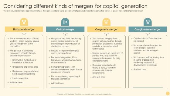 Considering Different Kinds Of Mergers For Capital Generation Ppt PowerPoint Presentation File Infographics PDF Considering Different Kinds Of Mergers For Capital Generation Ppt PowerPoint Presentation File Infographics PDF