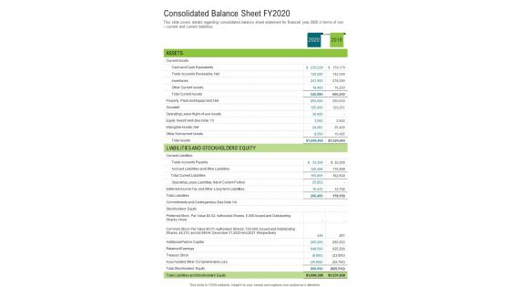 Consolidated Balance Sheet FY2020 Template 44 One Pager Documents