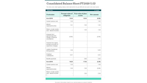 Consolidated Balance Sheet FY2020 Template 51 One Pager Documents