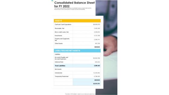 Consolidated Balance Sheet For FY 2022 Template 331 One Pager Documents