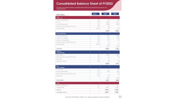 Consolidated Balance Sheet Of FY2022 One Pager Documents