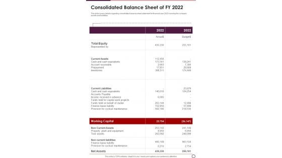 Consolidated Balance Sheet Of FY 2022 One Pager Documents