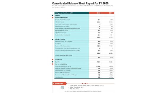 Consolidated Balance Sheet Report For FY 2020 One Pager Documents