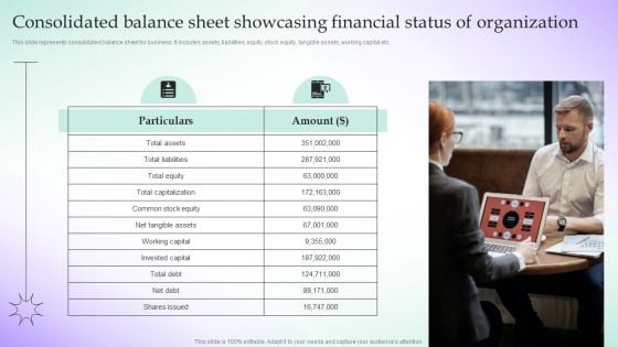 Consolidated Balance Sheet Showcasing Financial Status Adopting Culture Branding Strategy Inspiration PDF