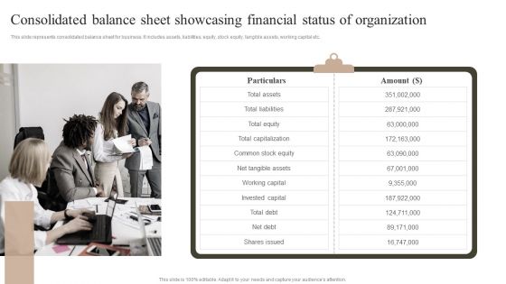 Consolidated Balance Sheet Showcasing Financial Status Of Organization Introduction PDF