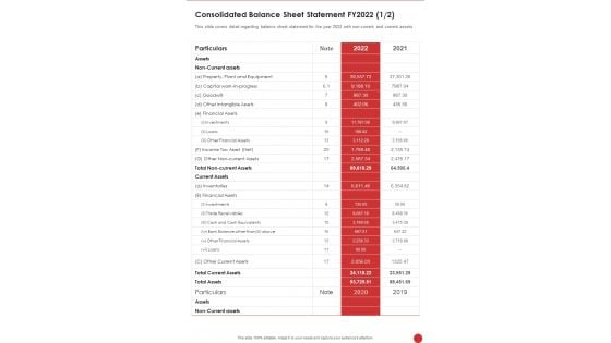 Consolidated Balance Sheet Statement FY2022 One Pager Documents