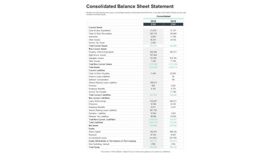 Consolidated Balance Sheet Statement Template 31 One Pager Documents